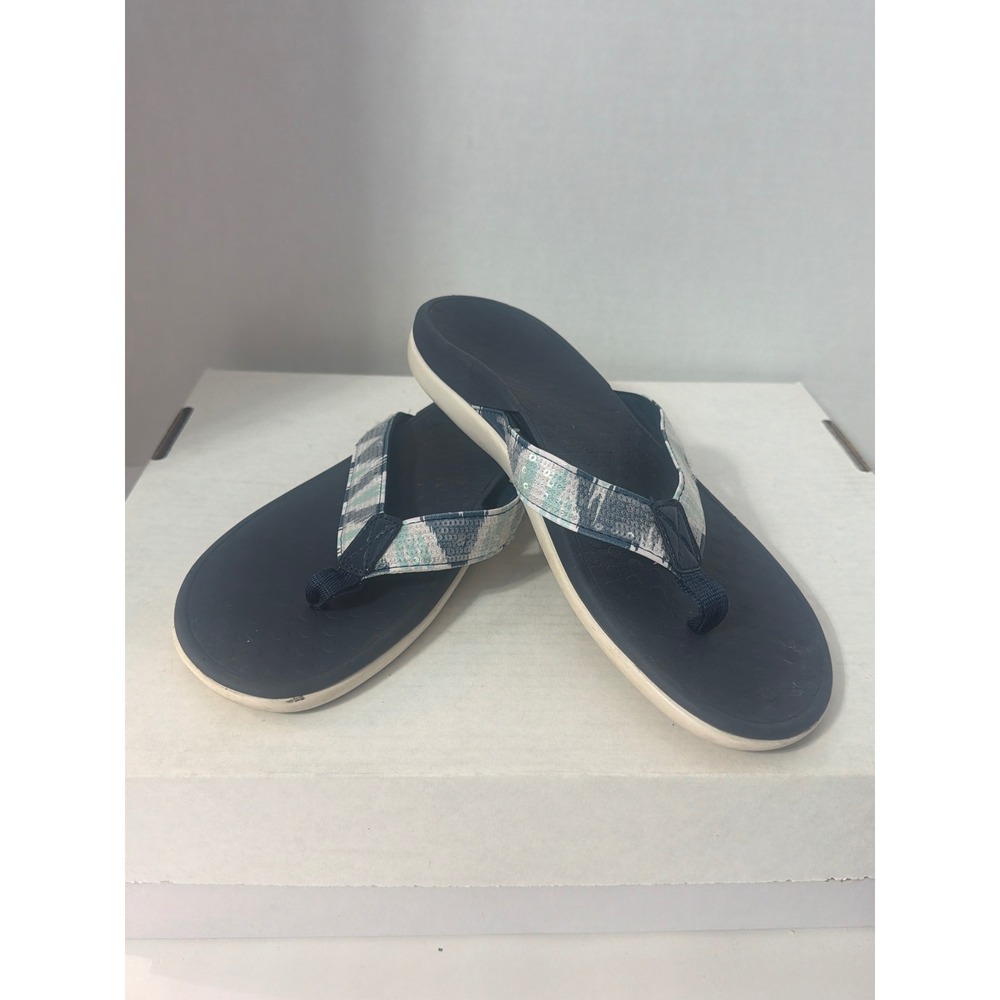 Vionic Tide Sequins Navy Blue Orthotic Thong Sandals Womens 9 H44TIDESQ